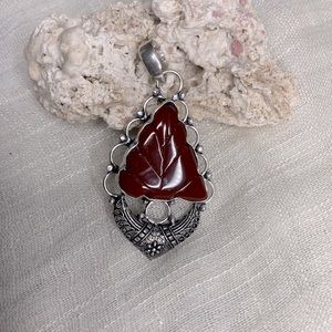 NEW Carnelian Carved, 925 Silver Pendant